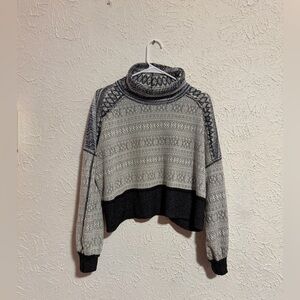 We The Free Turtleneck Sweater XS | Blue & Gray Winter Pattern | Cozy Knit